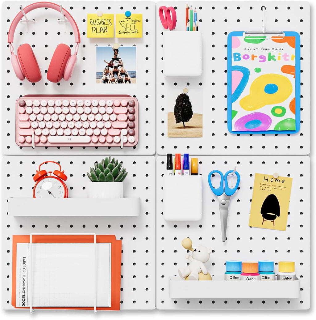 FZK Peg Board,36pcs Pegboard Kit, Includes 4 White Pegboard and Accessories,Plastic Peg Board,with Hooks,Peg Board Wall Organizer for Office, Craft Room