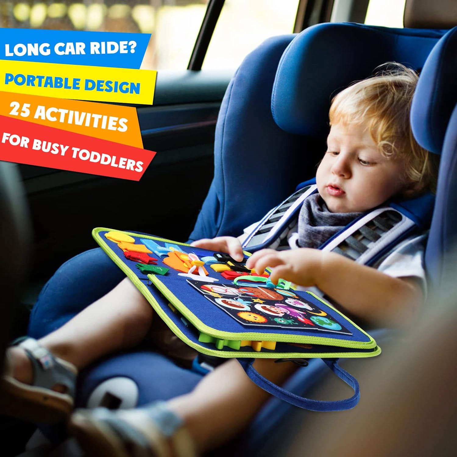 Guolely Busy Board Montessori Toy for 1 2 3 4 Year Old Toddlers - Educational Activity Developing Sensory Board for Fine Basic Dress Motor Skills - Travel Toys for Plane Car, Gift for Boys Girls